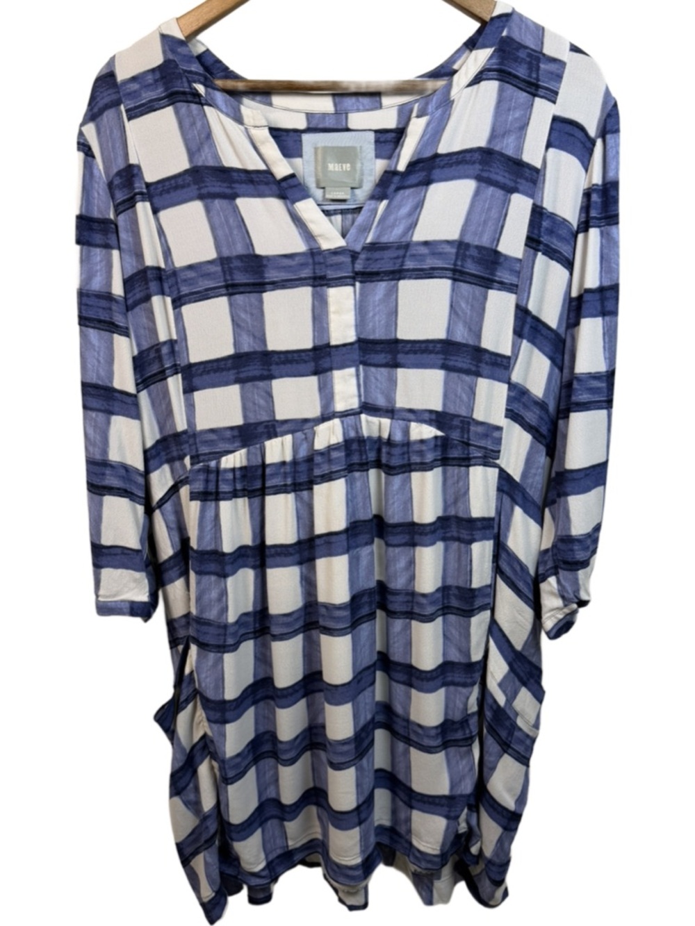 Maeve Blue and White Plaid V-Neck Mini Dress